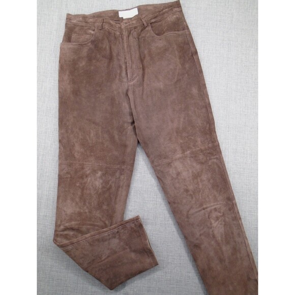 MARGARET GODFREY Suede Style 100% Leather Pants Women's 32" Waist Brown Western - Picture 1 of 16